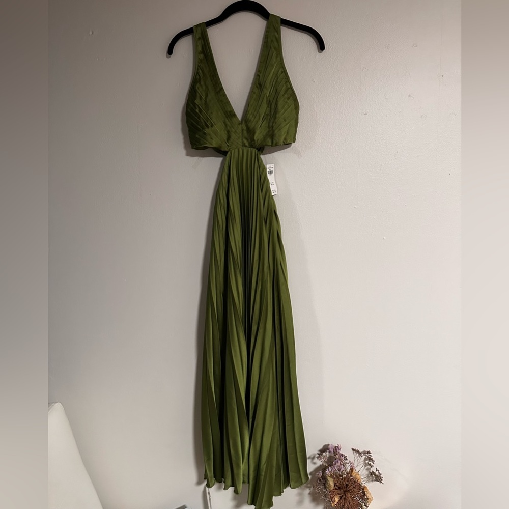 Green Pleated Cutout Wedding Guest Dress